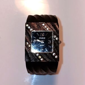 Ladies Studio Time cuff style watch with crystals